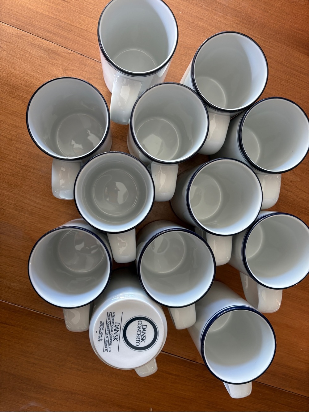 Dansk Concerto Allegro Mugs white with Blue Rim - Set of 12, like new condition.